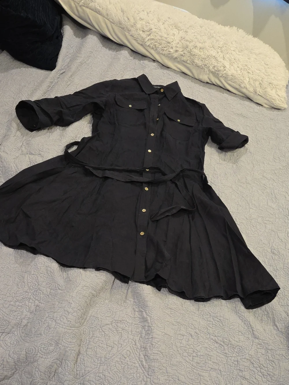 Lauren Ralph Lauren 100% Linen Navy Long Sleeve Shirt Dress Size L! - Picture 4 of 13